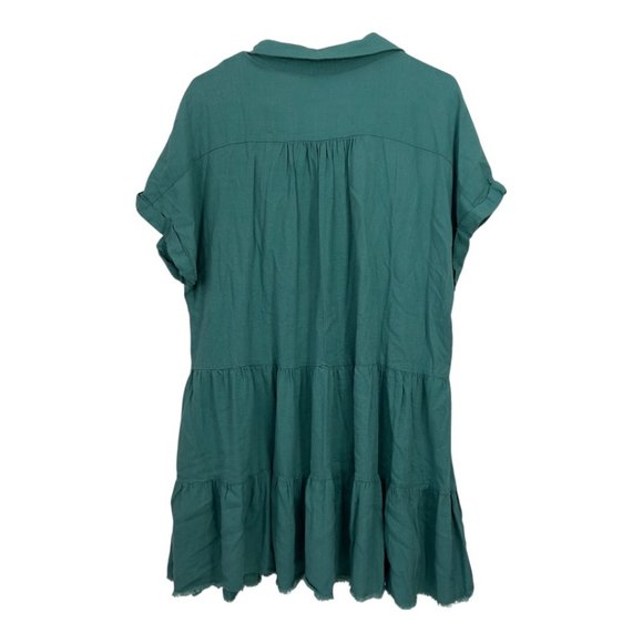 Umgee Womens Green Tiered Linen Blend Short Sleeve Tunic Dress Size M - Picture 8 of 10
